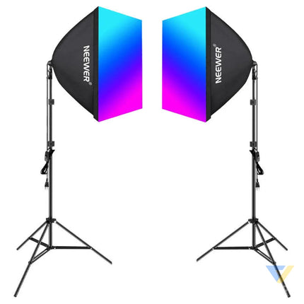 Kit Neewer NK800 two softboxes + bulbs RGB 24W 2700 6500K + tripods + barndoors Lamps