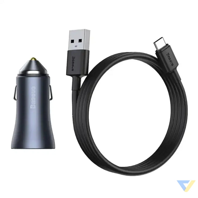Ładowarka samochodowa Baseus Golden Contactor Pro 2x USB 40W (szara) + kabel USB do USB C 1m (czarny) Car chargers