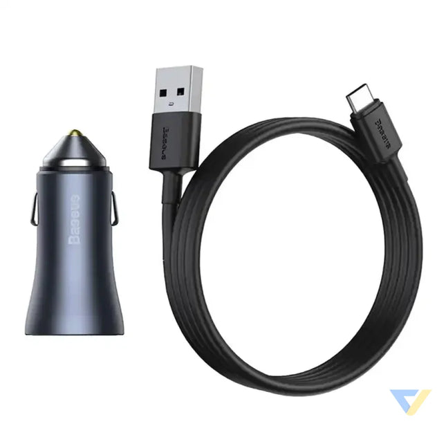 Ładowarka samochodowa Baseus Golden Contactor Pro 2x USB 40W (szara) + kabel USB do USB C 1m (czarny) Car chargers