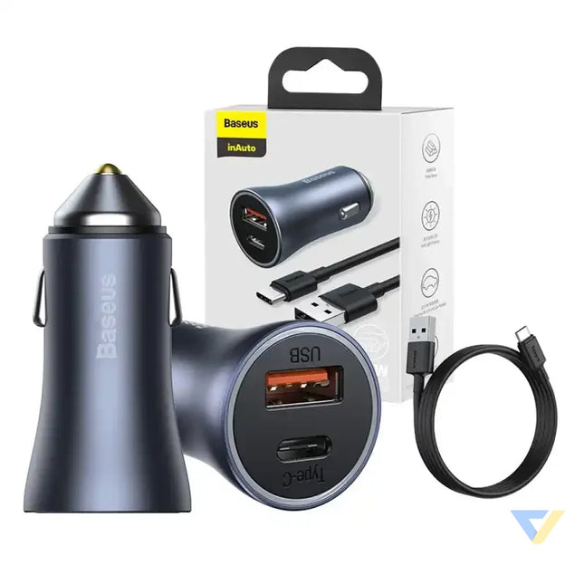 Ładowarka samochodowa Baseus Golden Contactor Pro USB + USB C QC4.0 + PD SCP 40W (szara) + kabel USB do USB C 1m