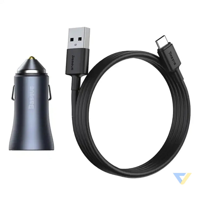 Ładowarka samochodowa Baseus Golden Contactor Pro USB + USB C QC4.0 + PD SCP 40W (szara) + kabel USB do USB C 1m