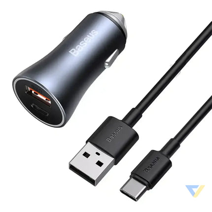 Ładowarka samochodowa Baseus Golden Contactor Pro USB + USB C QC4.0 + PD SCP 40W (szara) + kabel USB do USB C 1m