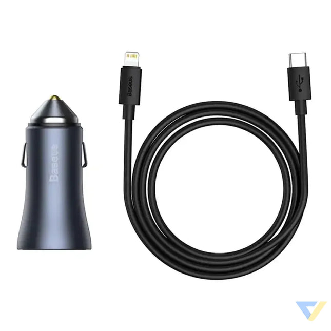 Ładowarka samochodowa Baseus Golden Contactor Pro USB + USB C QC4.0 + PD SCP 40W (szara) + kabel USB C do iP 1m