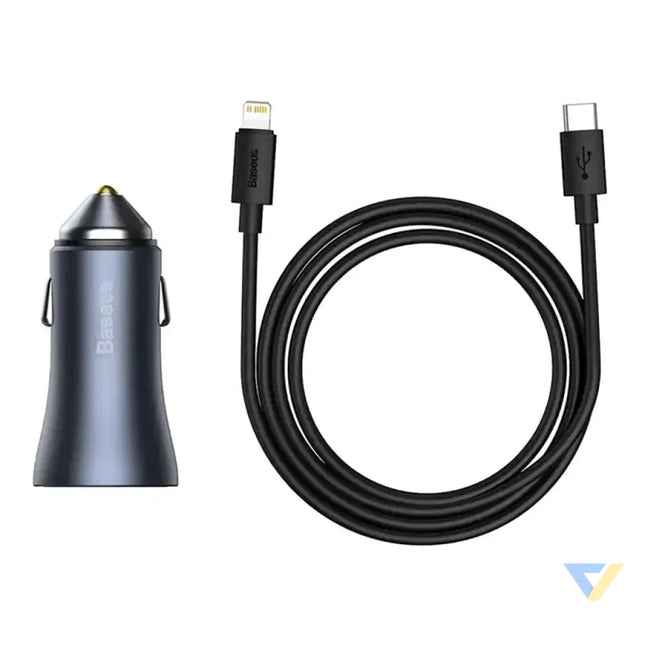 Ładowarka samochodowa Baseus Golden Contactor Pro USB + USB C QC4.0 + PD SCP 40W (szara) + kabel USB C do iP 1m