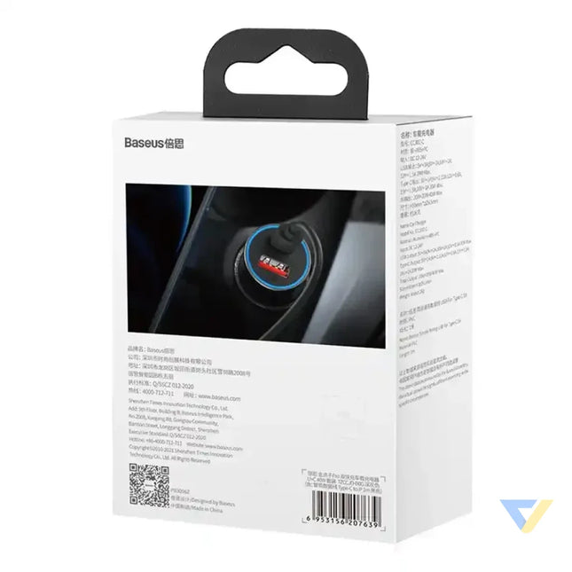 Ładowarka samochodowa Baseus Golden Contactor Pro USB + USB C QC4.0 + PD SCP 40W (szara) + kabel USB C do iP 1m