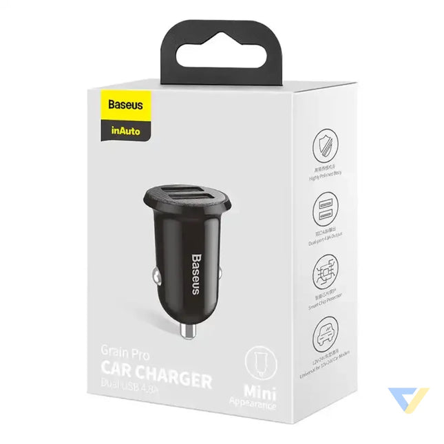 Ładowarka samochodowa Baseus Grain Pro 2x USB 4.8A (czarna) Car chargers