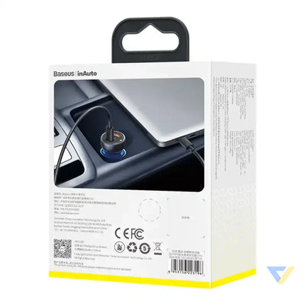 Ładowarka samochodowa Baseus Particular Digital Display z wyświetlaczem USB + USB C QC3.0 + PD 5A 65W (szara) + kabel