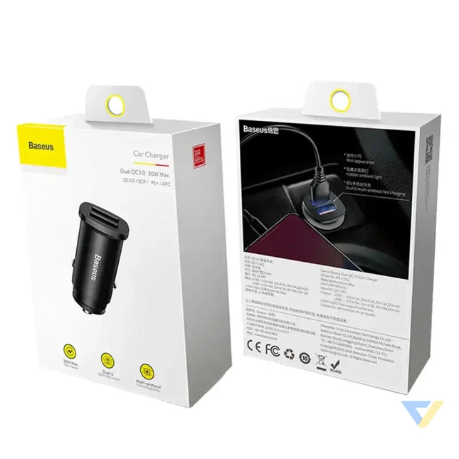 Ładowarka samochodowa Baseus Square 2xUSB QC3.0 5A 30W (czarna) Car chargers