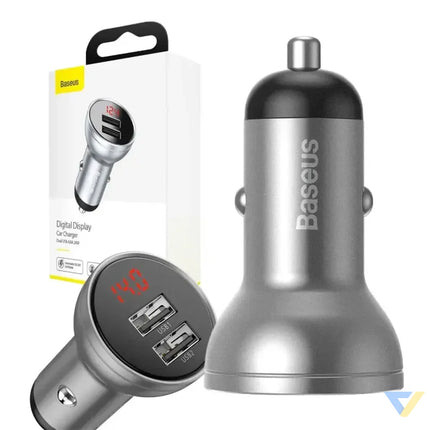 Ładowarka samochodowa Baseus z wyświetlaczem 2x USB 4,8A 24W (srebrna) Car chargers