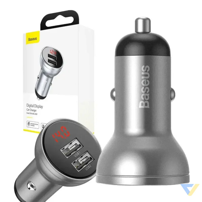 Ładowarka samochodowa Baseus z wyświetlaczem 2x USB 4,8A 24W (srebrna) Car chargers