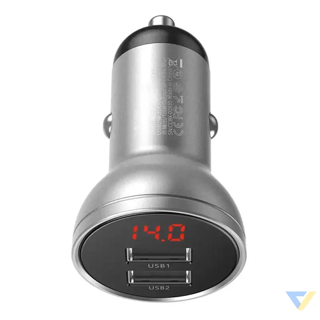 Ładowarka samochodowa Baseus z wyświetlaczem 2x USB 4,8A 24W (srebrna) Car chargers
