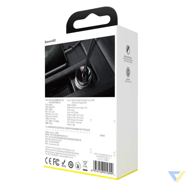 Ładowarka samochodowa Baseus z wyświetlaczem 2x USB 4,8A 24W (srebrna) Car chargers