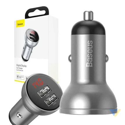 Ładowarka samochodowa Baseus z wyświetlaczem 2x USB 4,8A 24W (srebrna) Car chargers