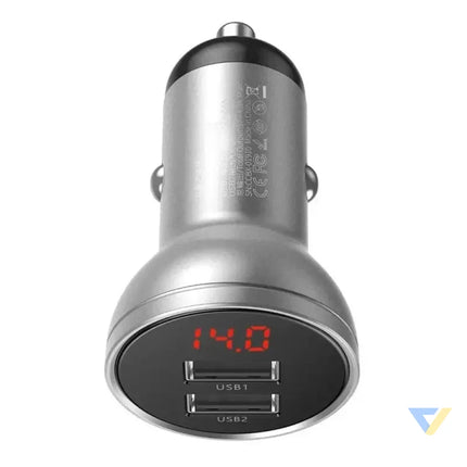 Ładowarka samochodowa Baseus z wyświetlaczem 2x USB 4,8A 24W (srebrna) Car chargers