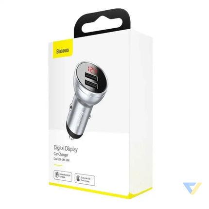 Ładowarka samochodowa Baseus z wyświetlaczem 2x USB 4,8A 24W (srebrna) Car chargers