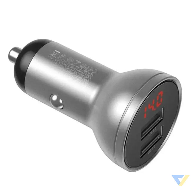 Ładowarka samochodowa Baseus z wyświetlaczem 2x USB 4,8A 24W (srebrna) Car chargers
