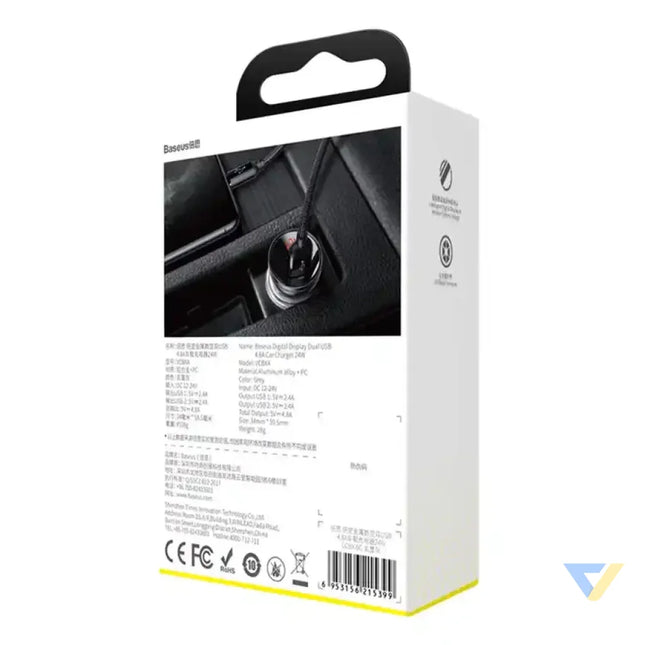 Ładowarka samochodowa Baseus z wyświetlaczem 2x USB 4,8A 24W (szara) Car chargers