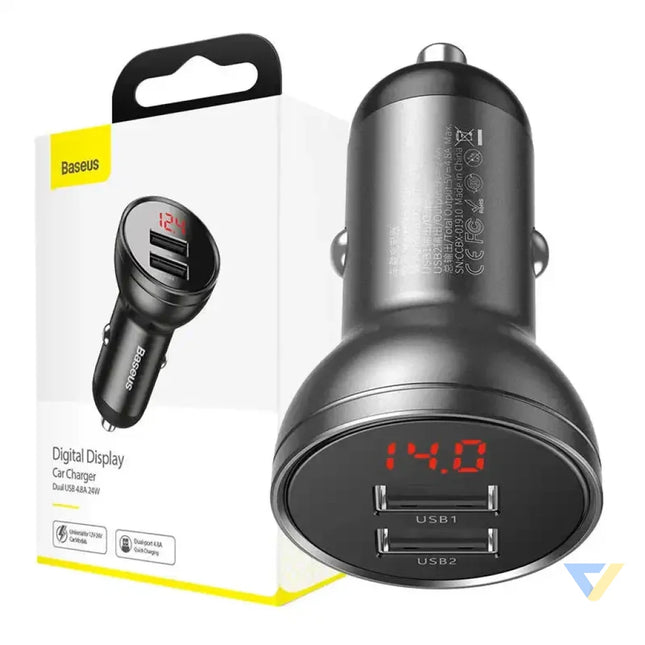 Ładowarka samochodowa Baseus z wyświetlaczem 2x USB 4,8A 24W (szara) Car chargers