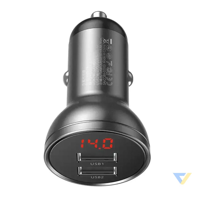 Ładowarka samochodowa Baseus z wyświetlaczem 2x USB 4,8A 24W (szara) Car chargers