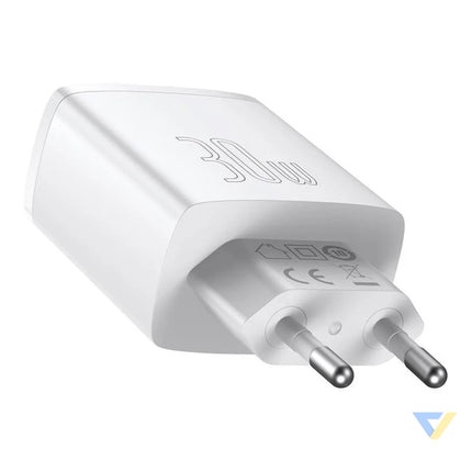 Ładowarka sieciowa Baseus Compact Quick Charger 2xUSB USB C PD 3A 30W (biała) mains chargers