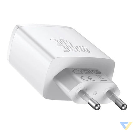 Ładowarka sieciowa Baseus Compact Quick Charger 2xUSB USB C PD 3A 30W (biała) mains chargers