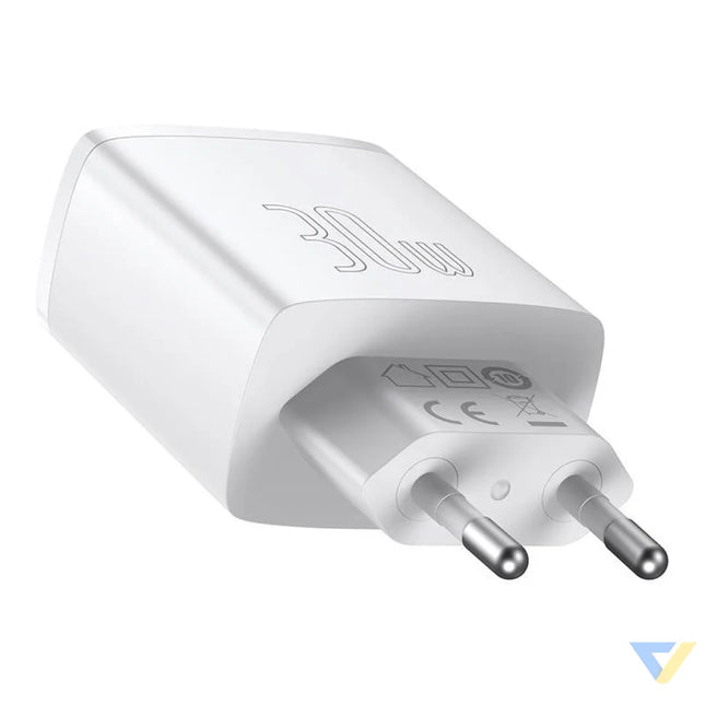 Ładowarka sieciowa Baseus Compact Quick Charger 2xUSB USB C PD 3A 30W (biała) mains chargers