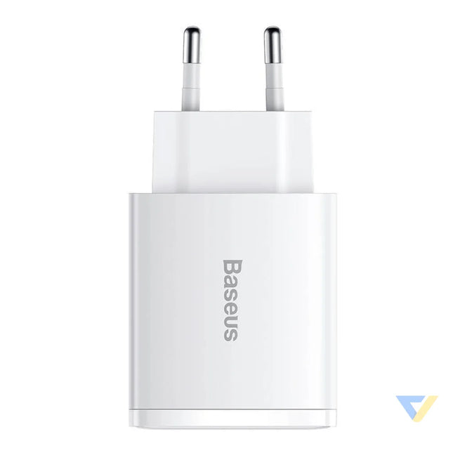 Ładowarka sieciowa Baseus Compact Quick Charger 2xUSB USB C PD 3A 30W (biała) mains chargers