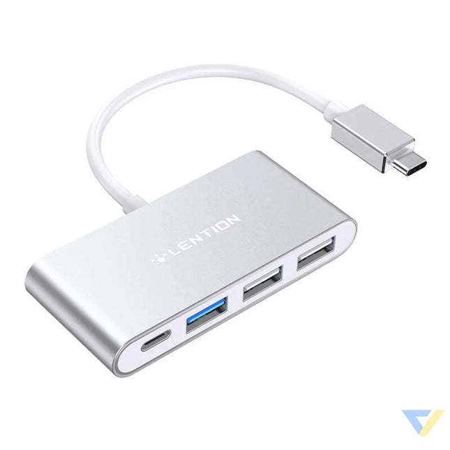 Lention 4in1 Hub USB C to USB 3.0 + 2x USB 2.0 + USB C (silver) Hubs