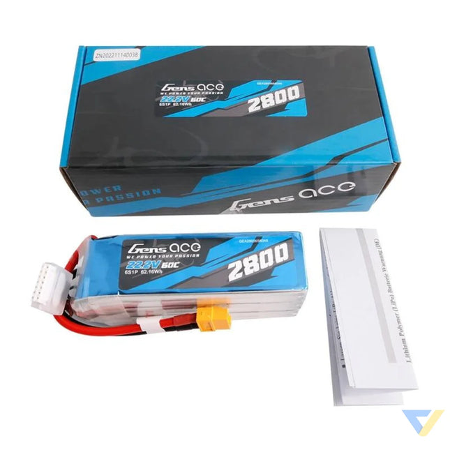 Lipo Gens ace 2800mAh 22.2V 60C 6S1P battery with XT60 connector Lithium and NiMH