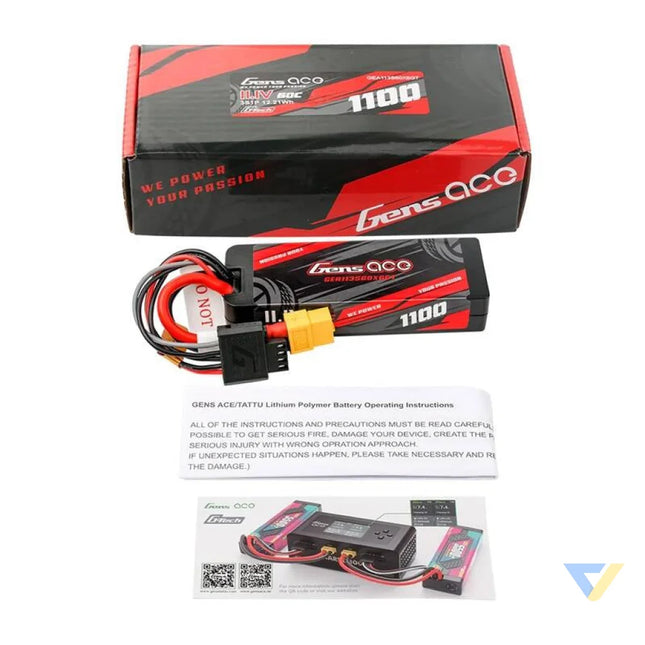 Lipo Gens ace G Tech 1100mAh 11.1V 3S1P 60C GRP 76 Hardcase Battery with XT60 Plug Lithium and NiMH