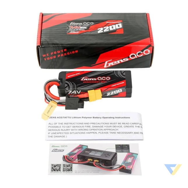 Lipo Gens ace G Tech 2200mAh 7.4V 2S1P 60C GRP 76 Hardcase Battery with XT60 Plug Lithium and NiMH