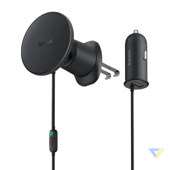 Magnetic Car Phone Holder Baseus CW01 to Ventilation Grid with car charger USB A 15W + 25W (black) Phone holders