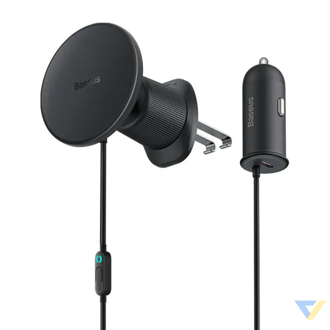 Magnetic Car Phone Holder Baseus CW01 to Ventilation Grid with car charger USB C 15W + 25W (black) Phone holders
