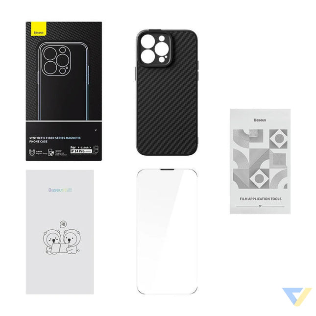 Magnetic Case Baseus Synthetic Fiber Series for iPhone 14 Pro (black) + tempered glass + cleaning kit Protective cases