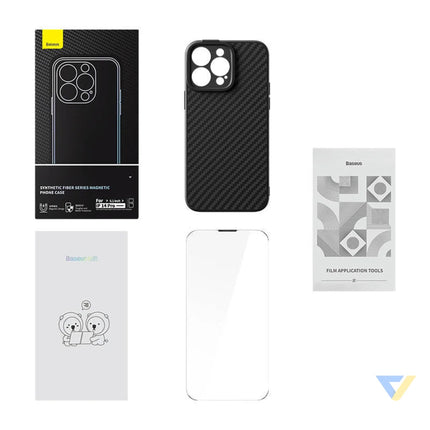 Magnetic Case Baseus Synthetic Fiber Series for iPhone 14 Pro (black) + tempered glass + cleaning kit Protective cases