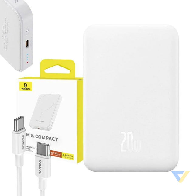 Magnetic Mini Powerbank Baseus 5000mAh USB C 20W (white) Powerbanks
