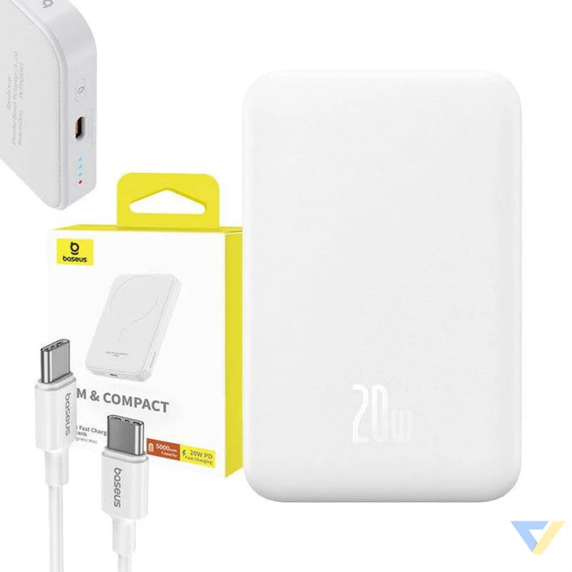 Magnetic Mini Powerbank Baseus 5000mAh USB C 20W (white) Powerbanks