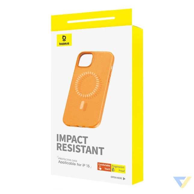 Magnetic Phone Case for iPhone 15 Baseus Fauxther Series (Orange) Protective cases for smartphones