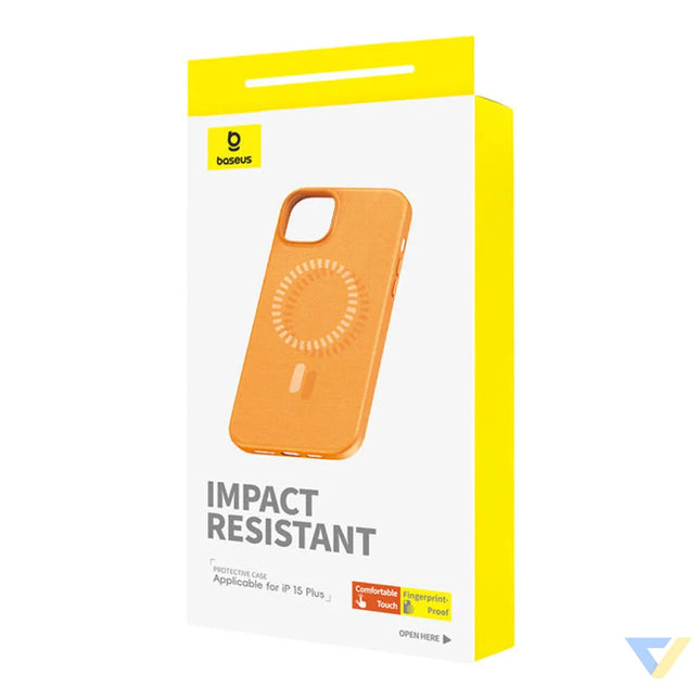 Magnetic Phone Case for iPhone 15 Plus Baseus Fauxther Series (Orange) Protective cases for smartphones