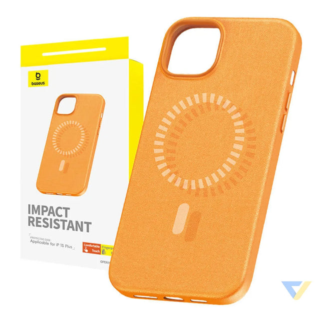 Magnetic Phone Case for iPhone 15 Plus Baseus Fauxther Series (Orange) Protective cases for smartphones