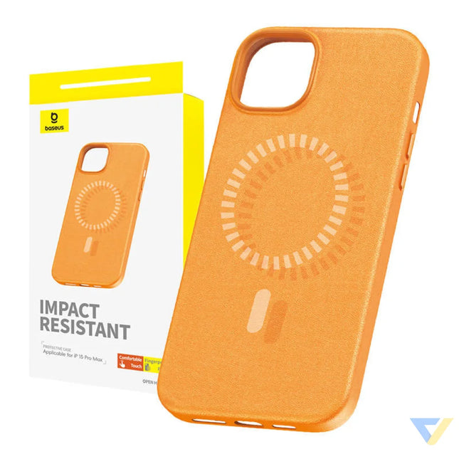 Magnetic Phone Case for iPhone 15 ProMax Baseus Fauxther Series (Orange) Protective cases for smartphones