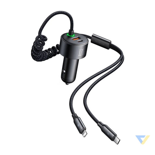 Mcdodo CC 0370 car charger USB C Lightning 120W retractable cables Car chargers