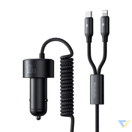 Mcdodo CC 0370 car charger USB C Lightning 120W retractable cables Car chargers