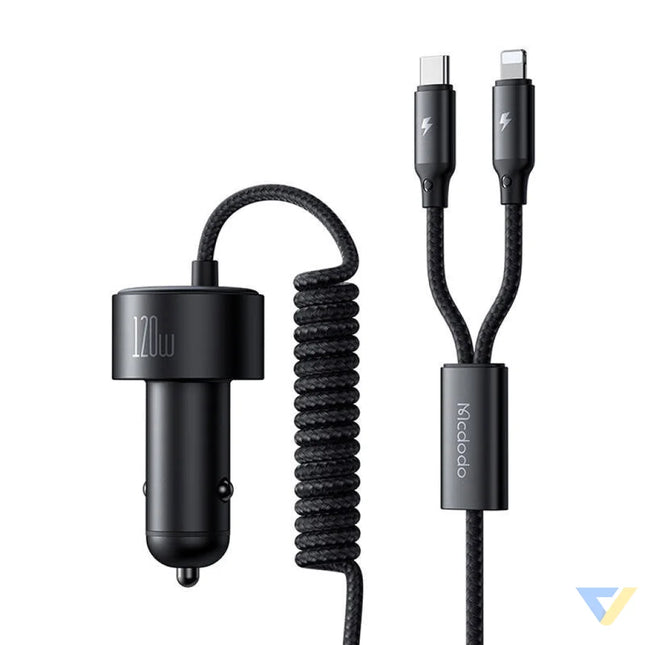 Mcdodo CC 0370 car charger USB C Lightning 120W retractable cables Car chargers