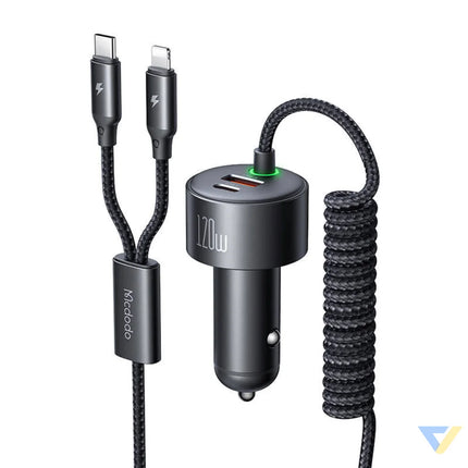 Mcdodo CC 0370 car charger USB C Lightning 120W retractable cables Car chargers