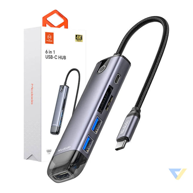 Mcdodo HU 7420 6 in 1 USB C Hub (USB C USB3.0*2 SD TF HDMI) Hubs