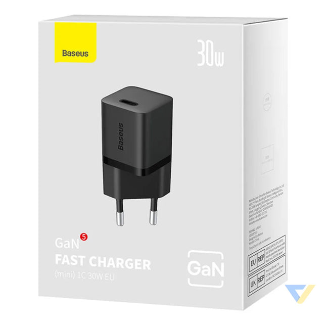 Mini wall charger Baseus GaN5 30W (black) mains chargers