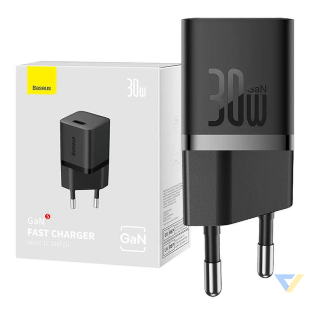 Mini wall charger Baseus GaN5 30W (black) mains chargers
