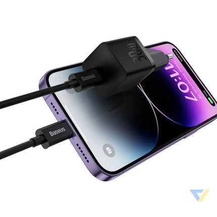 Mini wall charger Baseus GaN5 30W (black) mains chargers