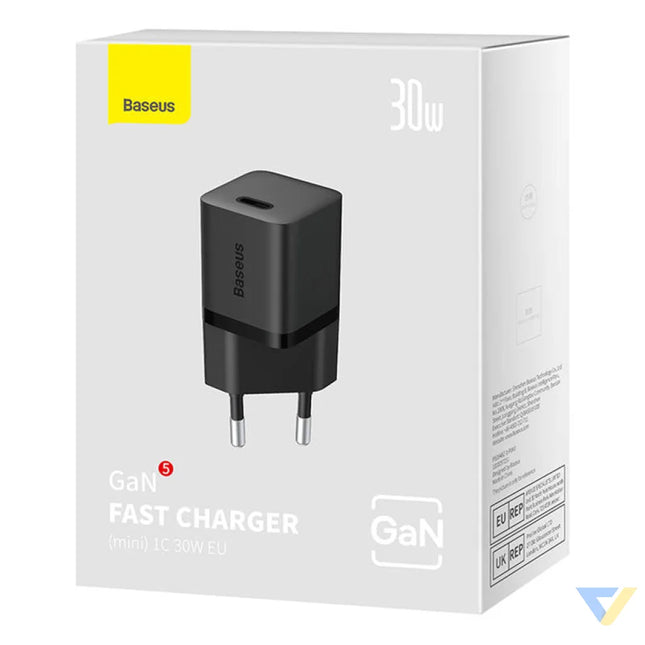Mini wall charger Baseus GaN5 30W (black) mains chargers